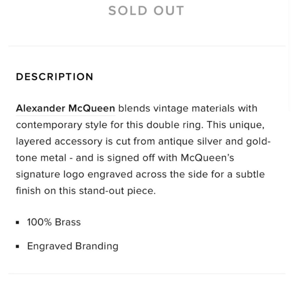 Alexander McQueen Silver and Gold Double Ring - Picture 8 of 10